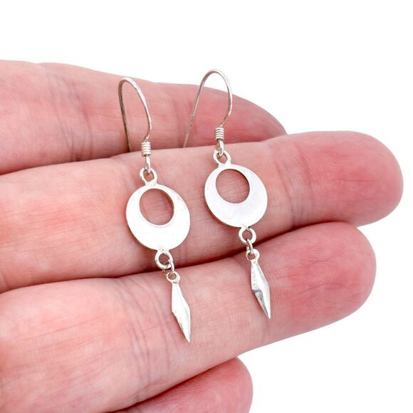 Vintage Sterling Silver 925 Dangling Circle Spike Earrings - Picture 1 of 6
